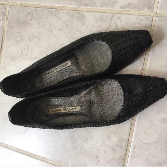 Manolo Blahnik Black Sequin Ballet Flats - Picture 10 of 10